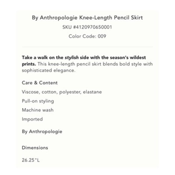 NWT-By Anthropologie Knee-Length Pencil Skirt - Black Motif - M - Picture 5 of 5